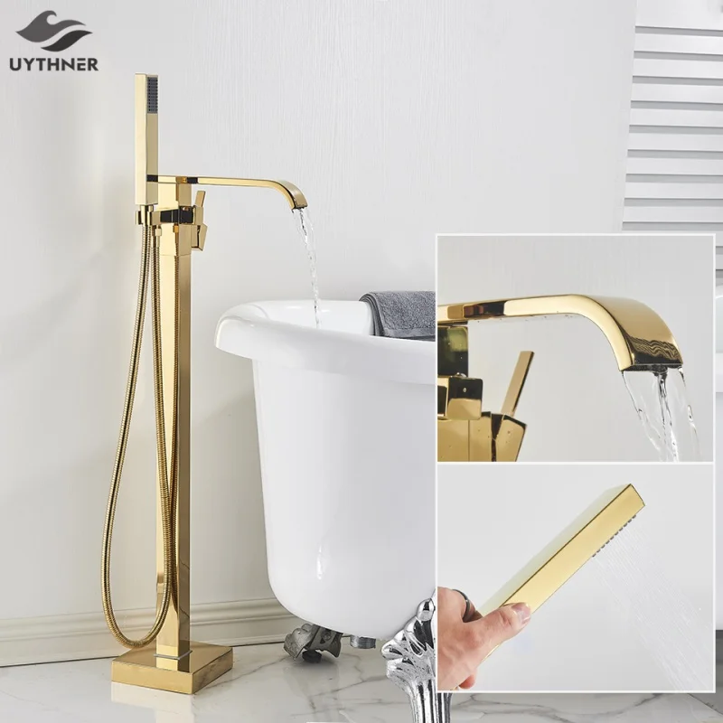 Uythner Floor Mounted Bathtub Faucet Set Gold Bath Tub Faucet Hot and Cold Water Shower Bathtub Mixer Tap Waterfall Floor Stand
Uythner Floor Mounted Bathtub Faucet Set Gold Bath Tub Faucet Hot and Cold Water Shower Bathtub Mixer Tap Waterfall Floor Stand
