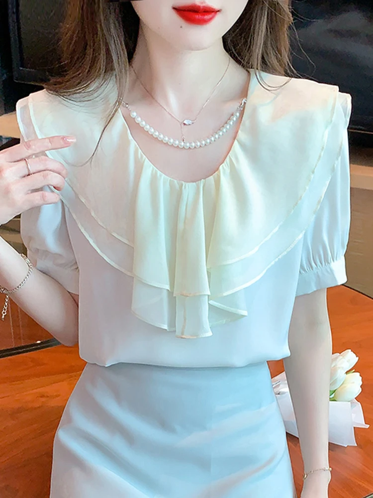 Summer New Short Sleeve Ruffles Chiffon Blouse Shirt Women Tops Blusas Mujer De Moda 2023 Verano Beading O-Neck Blouse Women B50
Summer New Short Sleeve Ruffles Chiffon Blouse Shirt Women Tops Blusas Mujer De Moda 2023 Verano Beading O-Neck Blouse Women B50