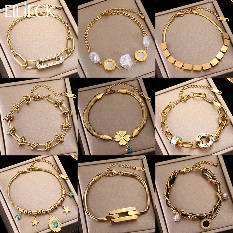 EILIECK 316L Stainless Steel Gold Color Roman Numerals Pendants Chain Bracelet For Women Vintage Rustproof Wrist Jewelry Gifts 
EILIECK 316L Stainless Steel Gold Color Roman Numerals Pendants Chain Bracelet For Women Vintage Rustproof Wrist Jewelry Gifts