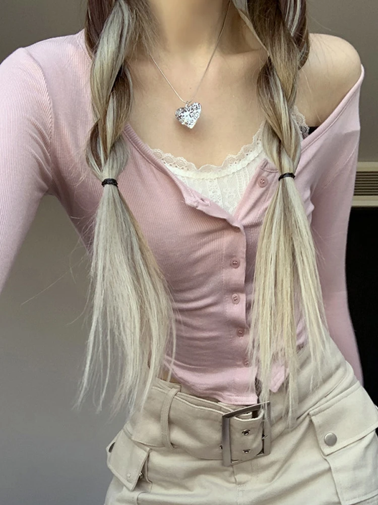 y2k Lace Patchwork Pink Crop Top Button Full Sleeve Grunge Fariycore Cute Tee Women Harajuku Korean Vintage Chic Pullovers Fall
y2k Lace Patchwork Pink Crop Top Button Full Sleeve Grunge Fariycore Cute Tee Women Harajuku Korean Vintage Chic Pullovers Fall