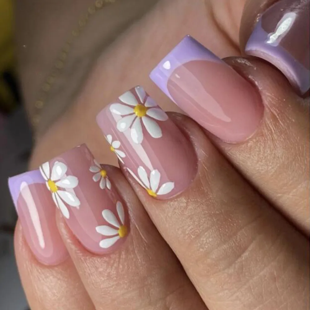 French Purple Fringe Fake Nail Tips With Designs Fashion Square Head False Nails Set Press On Nails White Little Flower Manicure
French Purple Fringe Fake Nail Tips With Designs Fashion Square Head False Nails Set Press On Nails White Little Flower Manicure