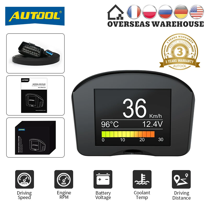 Цифровой измеритель скорости воды AUTOOL X50, многофункциональный автомобильный прибор OBD с сигнализацией, измеритель температуры воды