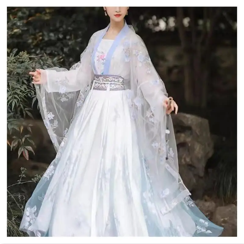 

Новый женский костюм Hanfu, элегантный традиционный китайский стиль, платье принцессы ханьфу, костюм Тан в старинном фольклорном стиле, Сказо...