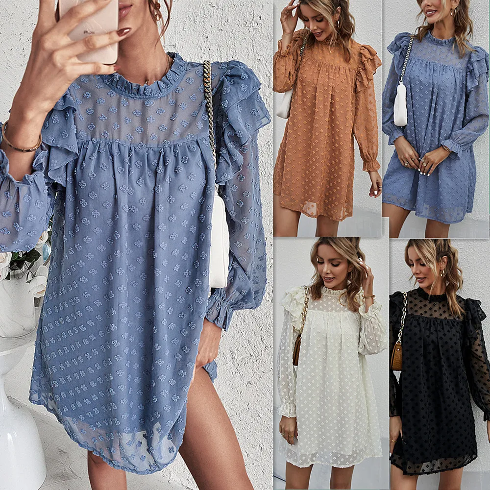 women dress Polka Dot Long Sleeve Dress Emerald Women Autumn Sexy Party Day Mini Dress Chiffon Ruffle Clothes Female
women dress Polka Dot Long Sleeve Dress Emerald Women Autumn Sexy Party Day Mini Dress Chiffon Ruffle Clothes Female