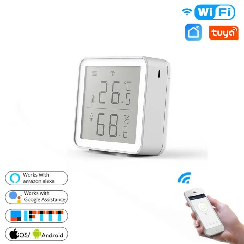 Датчик температуры и влажности Tuya Smart Life с Wi-Fi, комнатный гигрометр, термометр с дисплеем для Alexa Google Assistant
Датчик температуры и влажности Tuya Smart Life с Wi-Fi, комнатный гигрометр, термометр с дисплеем для Alexa Google Assistant