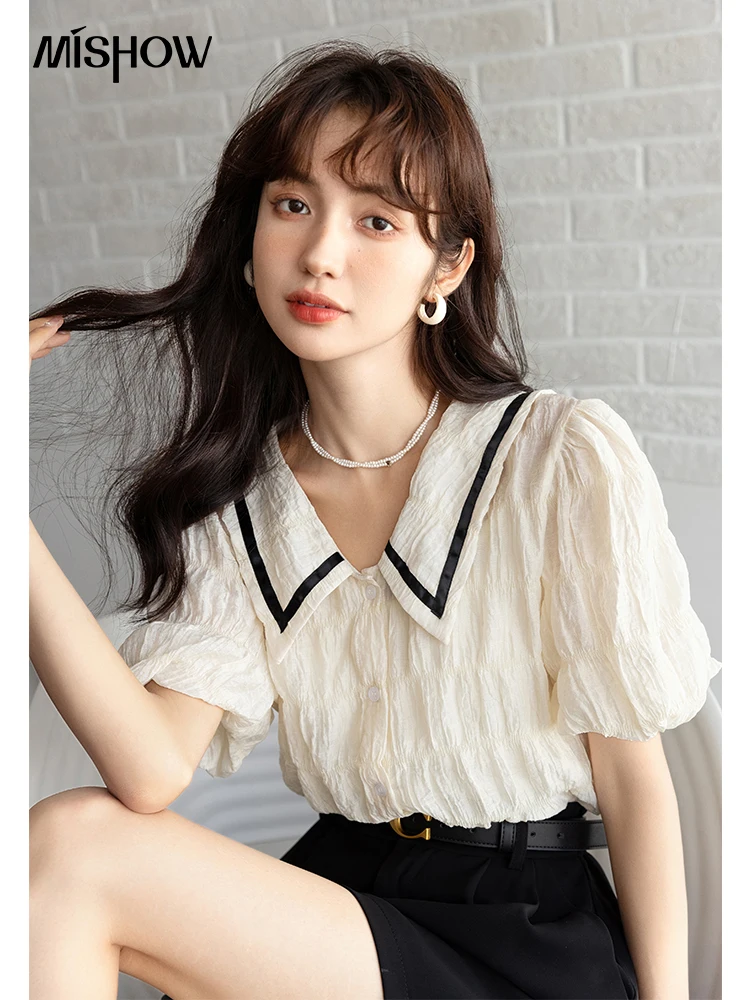 MISHOW Shirts for Women 2022 French Retro Patchwork Doll Collar Puff Short Sleeves Blouses New Office Lady Folds Tops MXB29C0524
MISHOW Shirts for Women 2022 French Retro Patchwork Doll Collar Puff Short Sleeves Blouses New Office Lady Folds Tops MXB29C0524