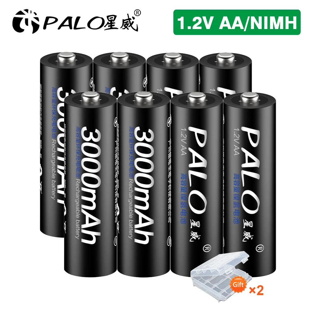

PALO 1.2V NIMH AA Rechargeable Battery 3000mAh Low Self Discharge HR6 AA NI-MH Batteries AA Cell for Camera Toy Car+Battery Case