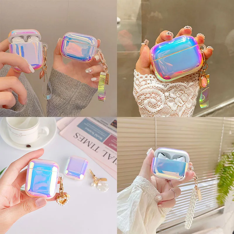 Luxury Gradient Laser TPU soft Earphone Case For apple airpods pro 3 Headset Cover For AirPods 2/1 Shell Box Pearl Gem Key Ring 
Luxury Gradient Laser TPU soft Earphone Case For apple airpods pro 3 Headset Cover For AirPods 2/1 Shell Box Pearl Gem Key Ring