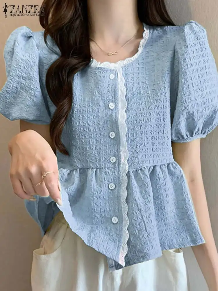 Women's Summer Elegant Blouse 2022 Fashion Puff Sleeve Tops ZANZEA Holiday Lace Up Shirts Casual O Neck Ruffle Camisas Oversized
Women's Summer Elegant Blouse 2022 Fashion Puff Sleeve Tops ZANZEA Holiday Lace Up Shirts Casual O Neck Ruffle Camisas Oversized