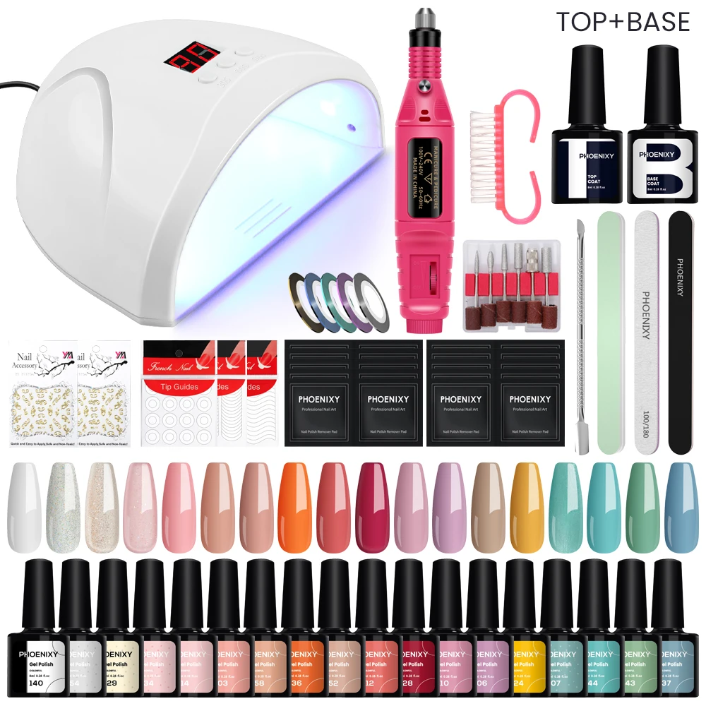 

Phoenixy 20 Colors Gel Nail Polish Set with 36W/54W Nail Lamp Dryer Semi Permanent UV Gel Varnish Complete Manicure Tools Kit