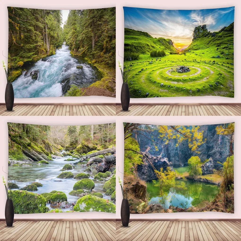 

Natural Scenery Forest Trees Large Tapestry Rainforest Jungle Stream Wall Hanging Tapestries Home Living Room Bedroom Art Decor