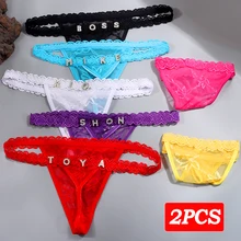 2PCS/set Customized Crystal Letter Lace Mesh Thong For Women DIY Name G String Bikini Panties Hotwife Body Jewelry Lover Gifts