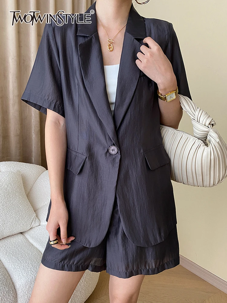 TWOTWINSTYLE Solid Casual Blazers For Women Notched Collar Short Sleeve Patchwork Button Summer Blazer Female Fashion Clothing
TWOTWINSTYLE Solid Casual Blazers For Women Notched Collar Short Sleeve Patchwork Button Summer Blazer Female Fashion Clothing