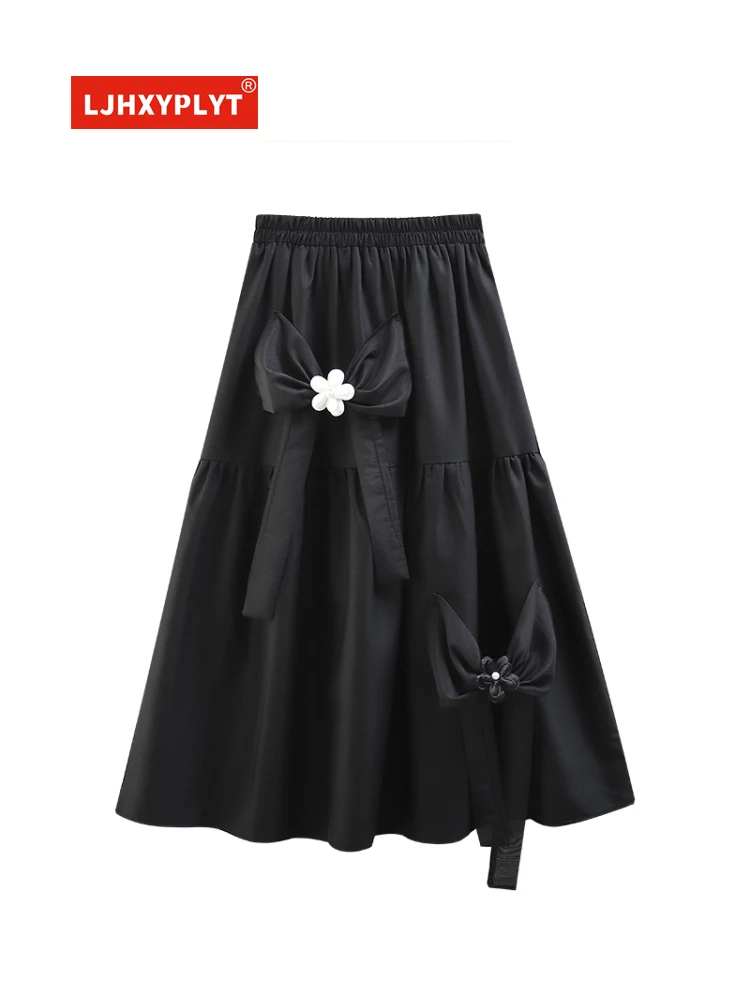 Three-dimensional Flowers Bowknot Black Mid-length Skirt Women's Spring Summer Simple Style Solid Color High Waist Skirt Female
Three-dimensional Flowers Bowknot Black Mid-length Skirt Women's Spring Summer Simple Style Solid Color High Waist Skirt Female