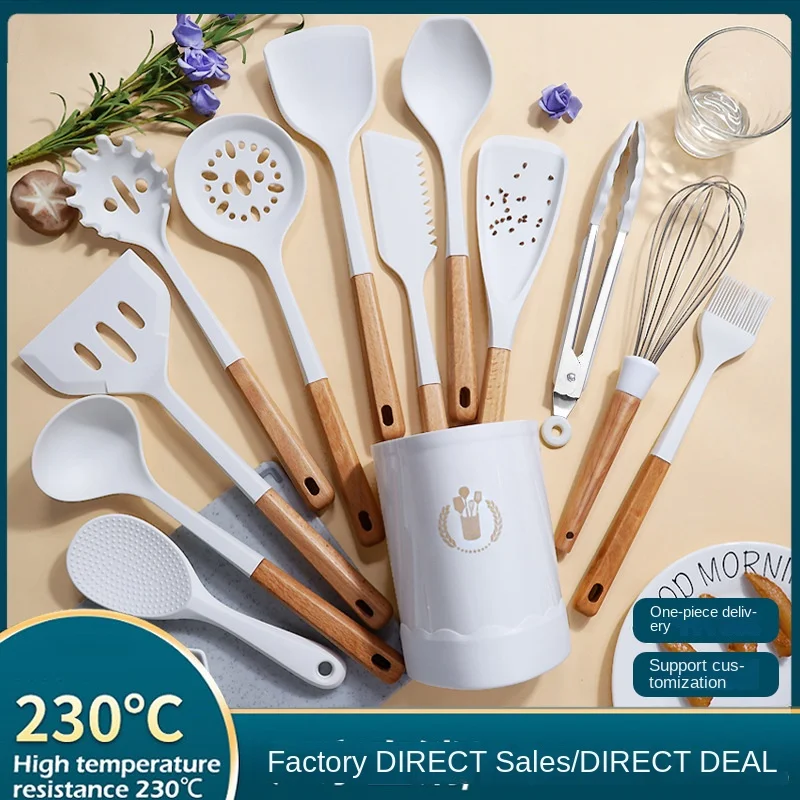 Силиконовая кухонная утварь, набор из 13 предметов, кухонная утварь с деревянной ручкой, лопатка, ложка для супа, устойчивые к высоким темпер... 
Силиконовая кухонная утварь, набор из 13 предметов, кухонная утварь с деревянной ручкой, лопатка, ложка для супа, устойчивые к высоким темпер...