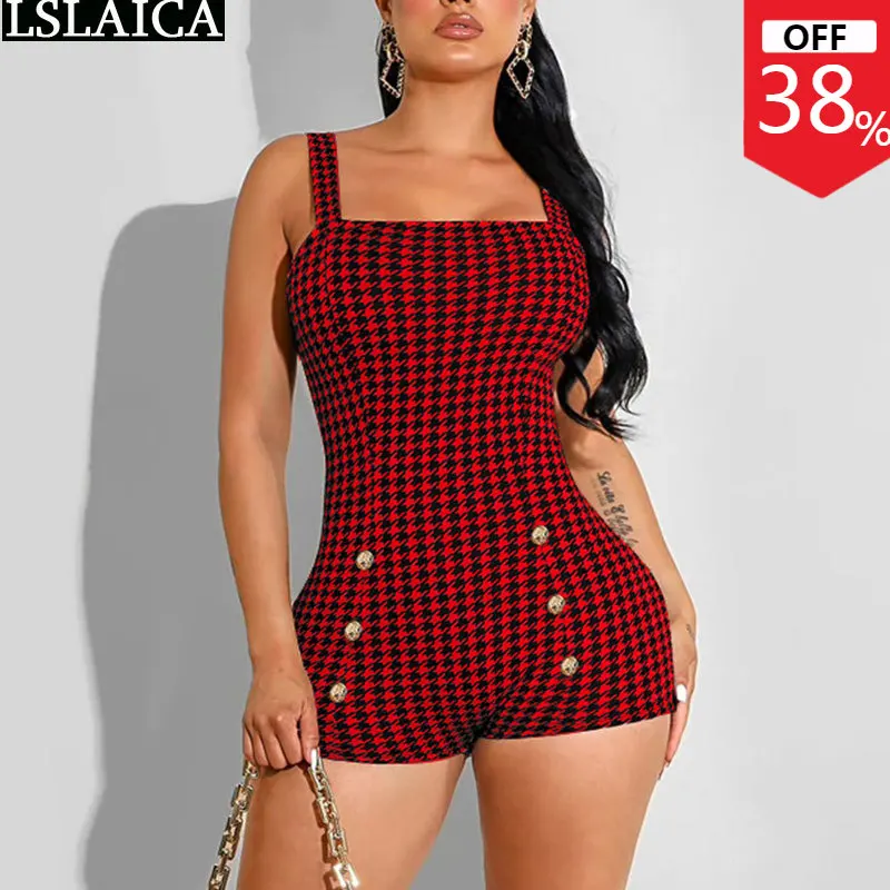 Sexy Skinny Bodycon Jumpsuits One Piece Outfit Women Bodysuits Fashion Plaid Spaghetti Strap Sleeveless Shorts Rompers Summer 
Sexy Skinny Bodycon Jumpsuits One Piece Outfit Women Bodysuits Fashion Plaid Spaghetti Strap Sleeveless Shorts Rompers Summer