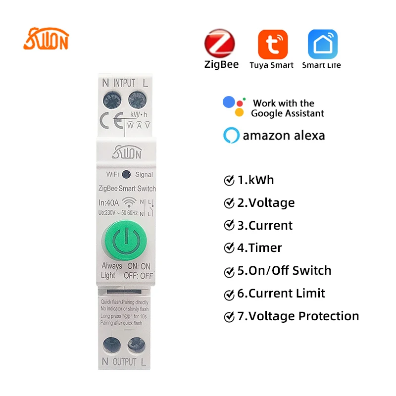TUYA zigbee Smart Switch smartlife 1P 40A Energy Meter Kwh Metering Monitoring Circuit Breaker Timer Relay MCB
TUYA zigbee Smart Switch smartlife 1P 40A Energy Meter Kwh Metering Monitoring Circuit Breaker Timer Relay MCB