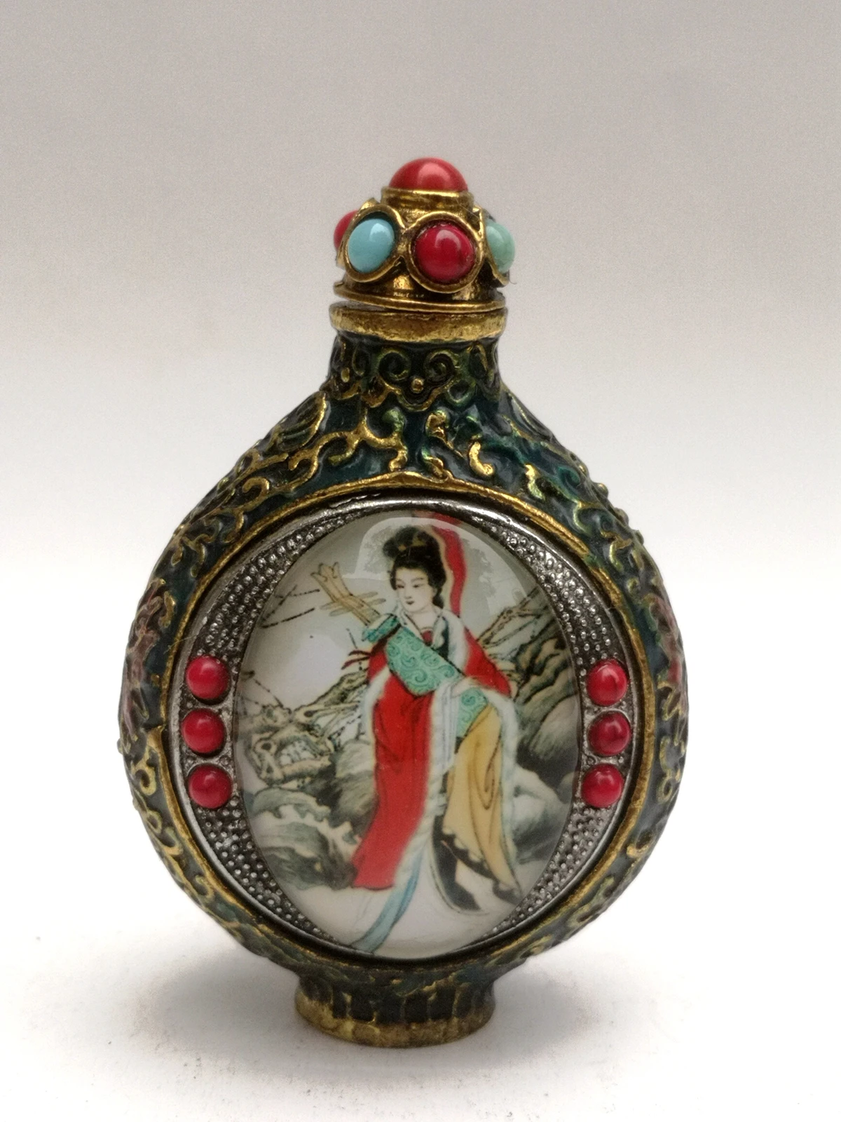 

CULTUER ART Collection Old China Cloisonne Bronze Carving Inlay Beauty Figure painting Snuff bottles