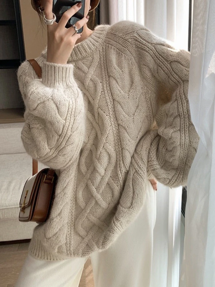 Women's Winter Sweaters Fashion Thick Thread Korean Version Loose Lazy Round Neck Thickened Fried Dough Twists Pullover Sweater
Women's Winter Sweaters Fashion Thick Thread Korean Version Loose Lazy Round Neck Thickened Fried Dough Twists Pullover Sweater