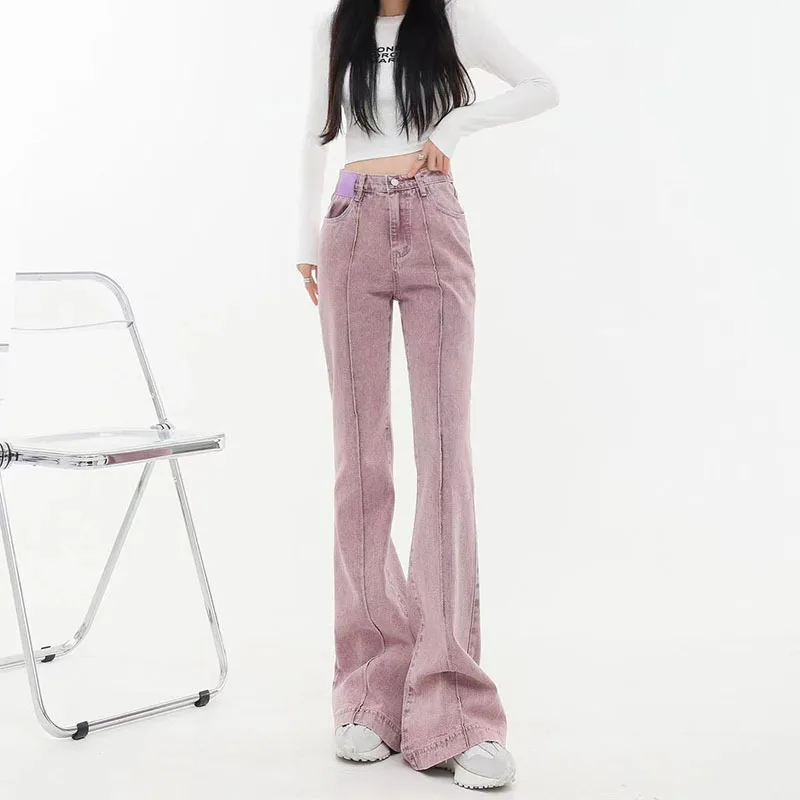 

Женские джинсы с завышенной талией, джинсовые брюки-клеш в стиле пэчворк, Длинные уличные удобные узкие брюки с широкими штанинами, Y2K, весна 2023