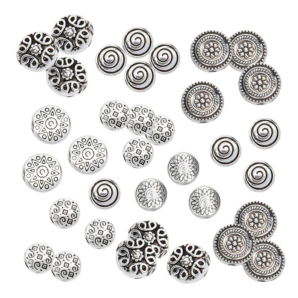 120pcs Tibetan Spacer Silver Drawing Flat Beads Antique Round Star Spiral Flower Rhombus Spacers for Bracelet Jewelry Making
120pcs Tibetan Spacer Silver Drawing Flat Beads Antique Round Star Spiral Flower Rhombus Spacers for Bracelet Jewelry Making