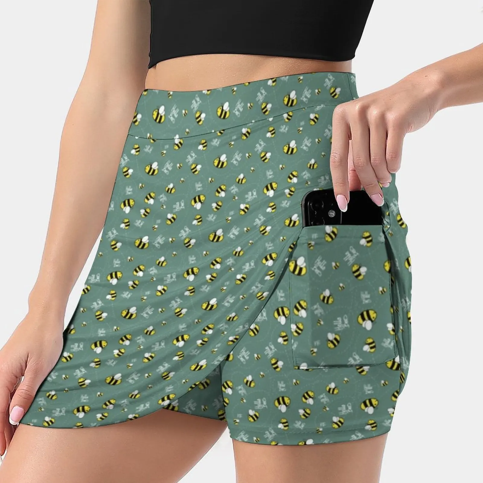 

Женская короткая юбка Hello Bees, зеленая офисная юбка с подсолнухами, драконом и гиком, 2022