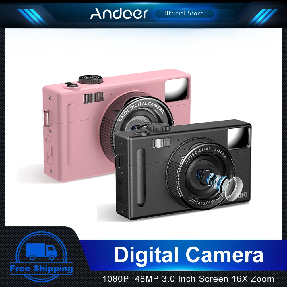

Цифровая камера Andoer 1080P 48 МП видеокамера 3,0 дюйма TFT ЖК-экран Автофокус 16X цифровой зум стабилизатор Рождественский подарок