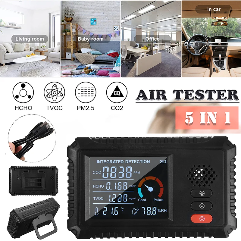Новый TVOC HCHO CO2 детектор формальдегида анализатор качества воздуха Многофункциональный 5 в 1 цифровой ЖК-измеритель газа
Новый TVOC HCHO CO2 детектор формальдегида анализатор качества воздуха Многофункциональный 5 в 1 цифровой ЖК-измеритель газа