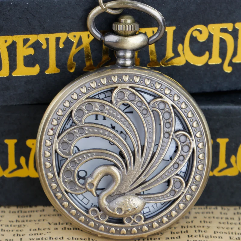 

Classic Quartz Pocket Watch Hollow Peacock Open Screen Design Arabic Numerals Men Women Student Necklace Pendant Clock Gift