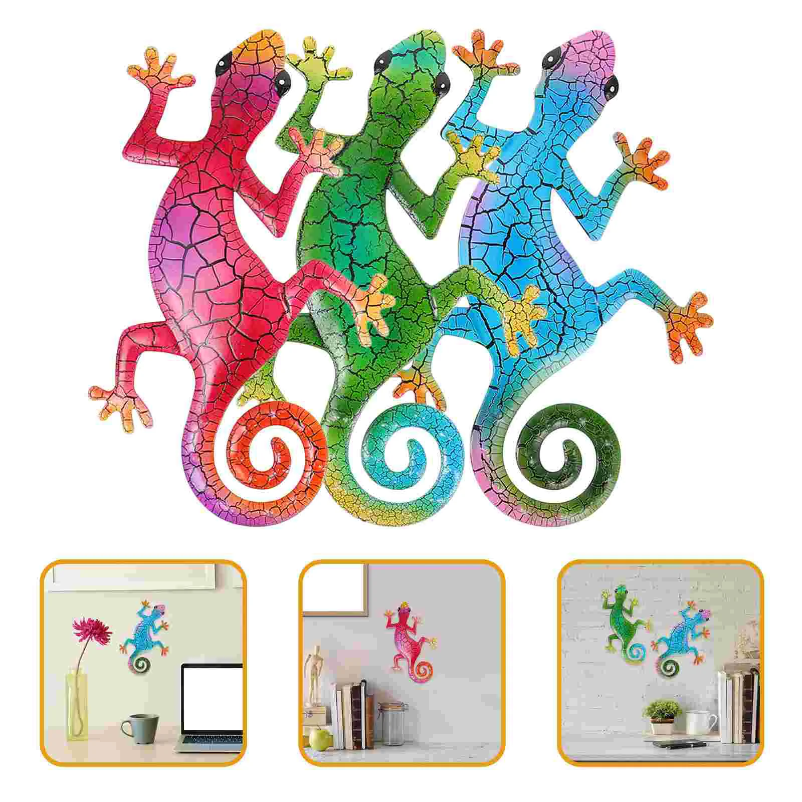 

3pcs Lovely Gecko Shaped Metal Craft Home Decorative Metal Ornament Home Decor