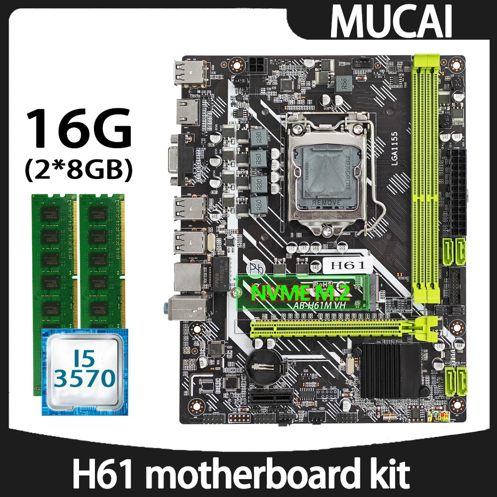 Материнская плата MUCAI H61 LGA 1155 комплект с процессором Intel Core i5 3570 и DDR3 16 Гб (2*8 ГБ) 1600 МГц ОЗУ память ПК компьютер
Материнская плата MUCAI H61 LGA 1155 комплект с процессором Intel Core i5 3570 и DDR3 16 Гб (2*8 ГБ) 1600 МГц ОЗУ память ПК компьютер