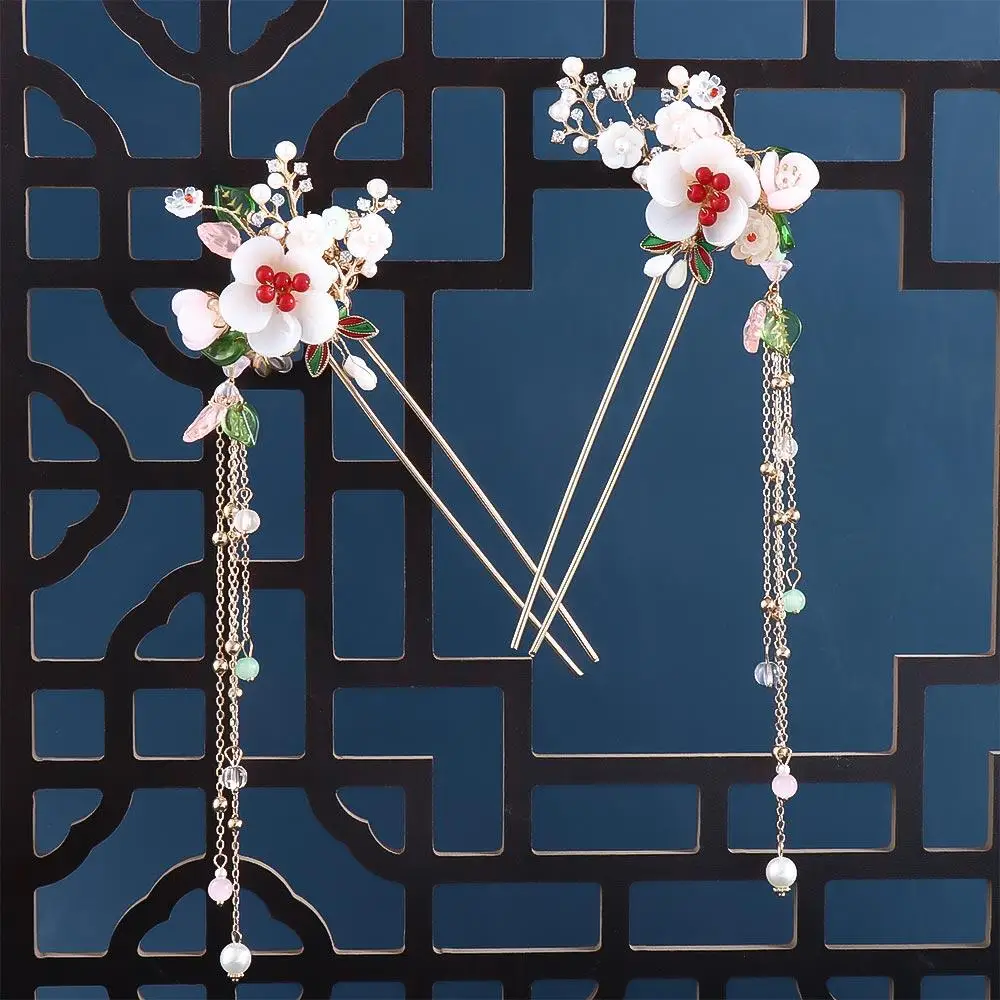 

Elegant Hanfu Ornaments Chinese Style Headpieces Faux Jade Flower Hairpins Hair Sticks