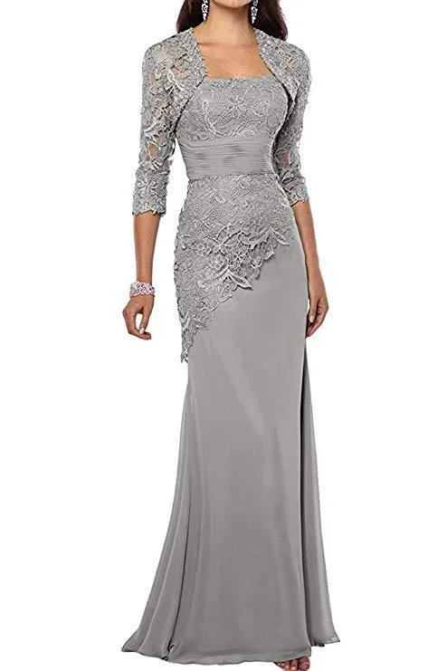 Chiffon Lace Mother of the Bride Dresses Square Collar Applique With Jacket Three Quarter Sleeves Mermaid Mother's Evening Gowns
Chiffon Lace Mother of the Bride Dresses Square Collar Applique With Jacket Three Quarter Sleeves Mermaid Mother's Evening Gowns