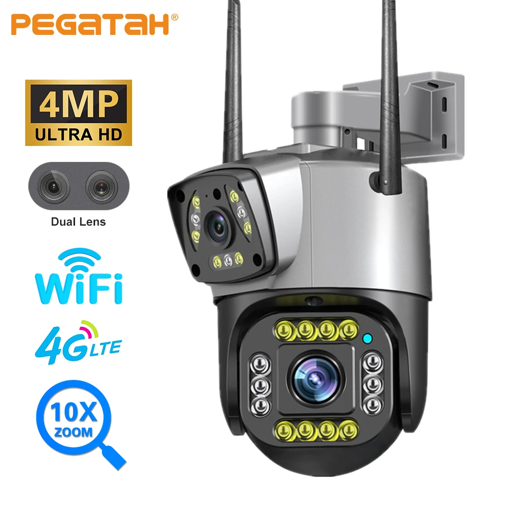

4MP Wifi 4G PTZ Camera HD Dual Lens 10X Zoom Outdoor Security IP Camera AI Human Detect Full colour Surveillance CCTV Cameras