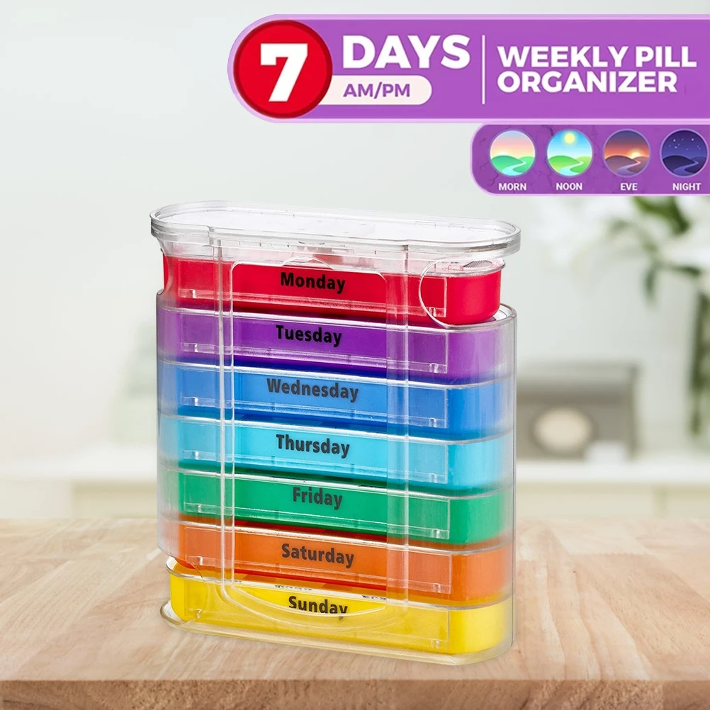 

Weekly 7 Days Pill Organizer Four Times a Day Medication Reminder 28 Grids Box Plastic Medicine Dispenser For Travel Portable
