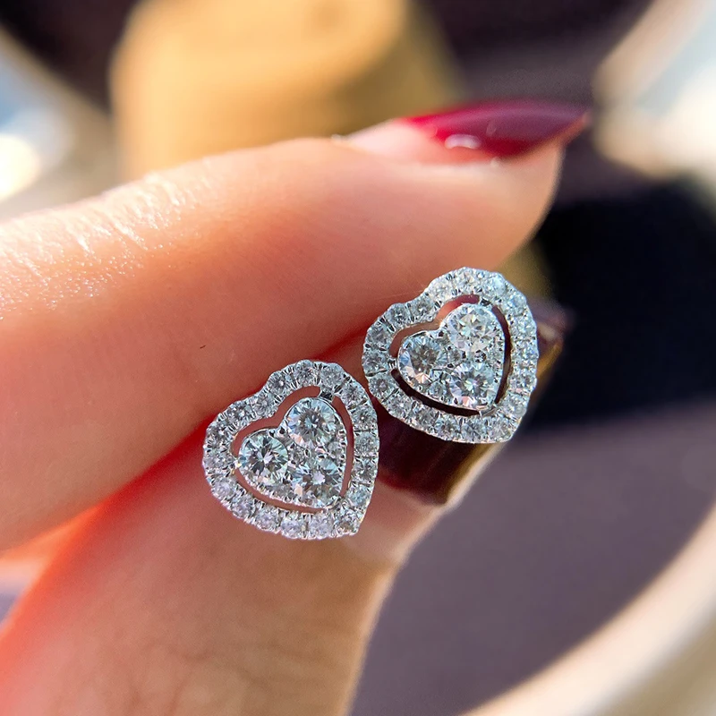 

Ne'w Simple Fashion Heart Shaped Stud Earrings for Women White Cubic Zirconia Romantic Female Earring Statement Jewelry Gift
