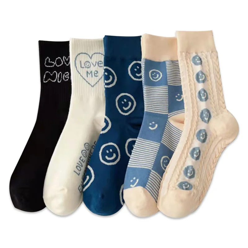 Omikaa Socks Female Middle Tube Socks Blue Department Smiley Face Long Socks Ladies Sports Socks Spring and Autumn College Style
Omikaa Socks Female Middle Tube Socks Blue Department Smiley Face Long Socks Ladies Sports Socks Spring and Autumn College Style