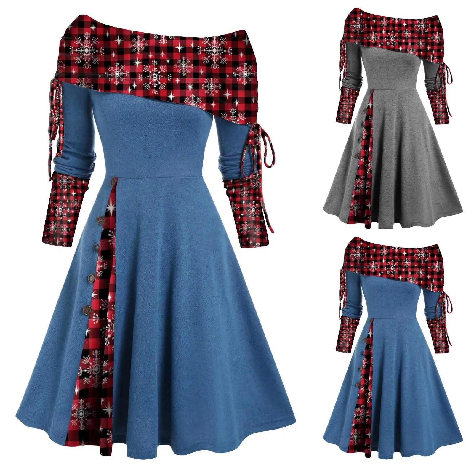 2023 New Dress Women's Autumn And Winter Long Sleeve Off Shoulder Solid Color Christmas Print Patchwork vestido navidad mujer
2023 New Dress Women's Autumn And Winter Long Sleeve Off Shoulder Solid Color Christmas Print Patchwork vestido navidad mujer