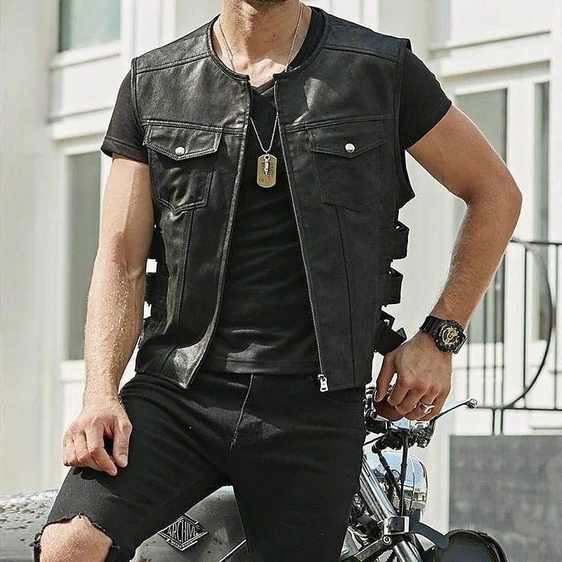 Men's Cool Zipper Slim Sleeveless Vests Synthetic Leather Vest Jacket Fashion Motorcycle Short Jackets Casual Streetwear
Men's Cool Zipper Slim Sleeveless Vests Synthetic Leather Vest Jacket Fashion Motorcycle Short Jackets Casual Streetwear
