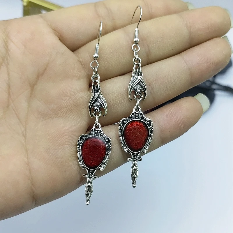Earrings Gothic Punk Dark Gothic Bat Ancient Silver Blood Drop Red Oil Magic Mirror Earrings
Earrings Gothic Punk Dark Gothic Bat Ancient Silver Blood Drop Red Oil Magic Mirror Earrings