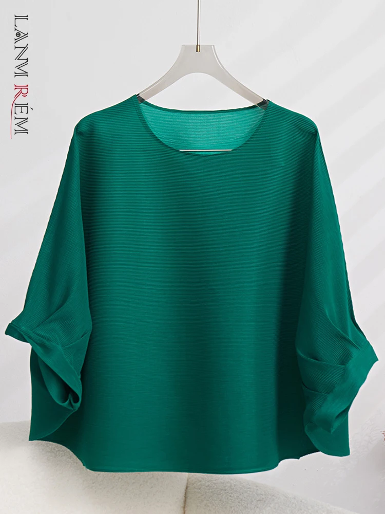 LANMREM Batwing Sleeves Pleated T-shirt For Women Round Neck Designer Solid Casual Tops 32D650
LANMREM Batwing Sleeves Pleated T-shirt For Women Round Neck Designer Solid Casual Tops 32D650