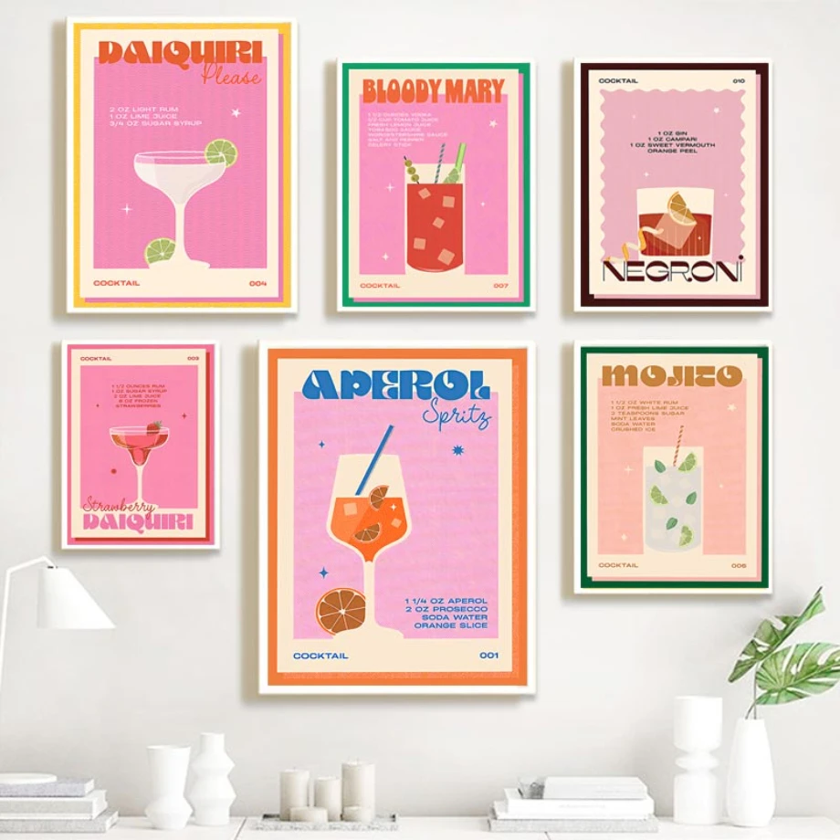 

Juice Drink Cocktail Mojito Poster Bar Vintage Wall Painting Nordic Poster and Print Living Room Decorative Wall Picture Cuadros