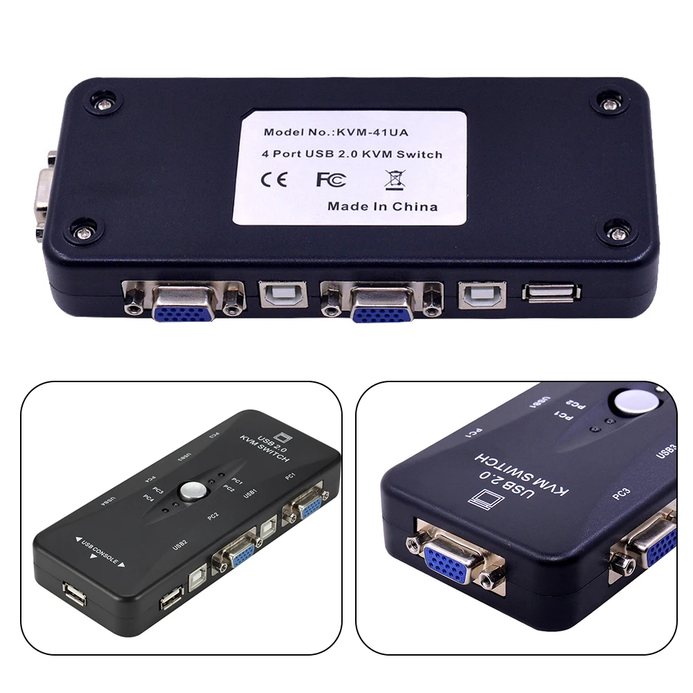 4-портовый USB-коммутатор KVM VGA с переключателем клавиатуры и мыши, четыре входа и один выход, поддерживает SVGA, VGA и несколько мониторов синхронизации
4-портовый USB-коммутатор KVM VGA с переключателем клавиатуры и мыши, четыре входа и один выход, поддерживает SVGA, VGA и несколько мониторов синхронизации