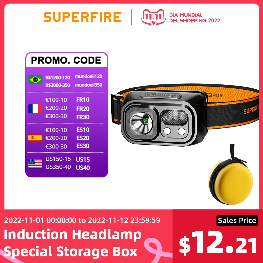 SUPERFIRE HL23-A Portable COB LED Headlamp Sensor Headlight Built-in Battery Flashlight Rechargeable Camping Torch Work Light
SUPERFIRE HL23-A Portable COB LED Headlamp Sensor Headlight Built-in Battery Flashlight Rechargeable Camping Torch Work Light