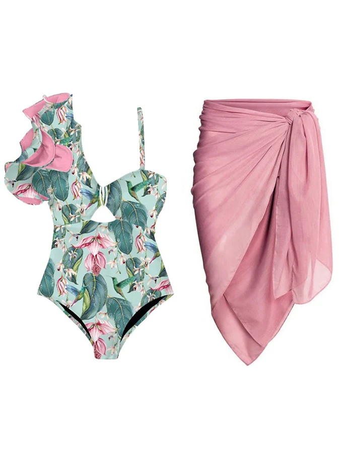 Swimwear Women 2023 Fashion Print Ruffle One-Piece Swimsuit with Cover Up Set Pleated Shoulder Straps Beachwear Bathing Suits 
Swimwear Women 2023 Fashion Print Ruffle One-Piece Swimsuit with Cover Up Set Pleated Shoulder Straps Beachwear Bathing Suits