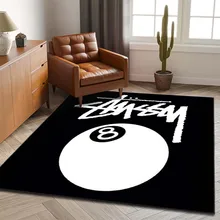 15 Sizes Black Ball 8-Stussy Pattern Rug Carpet for Living Room Bathroom Mat OVO Creative Doormat Carpet for Bedroom Home Decor