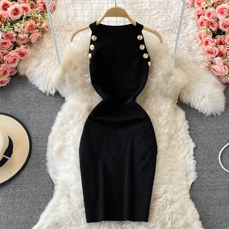 2023 Korean Version Summer Dress New Round Neck Sleeveless Knitted Neckless Off-the-shoulder Dress Small Sexy Buttock Skirt
2023 Korean Version Summer Dress New Round Neck Sleeveless Knitted Neckless Off-the-shoulder Dress Small Sexy Buttock Skirt