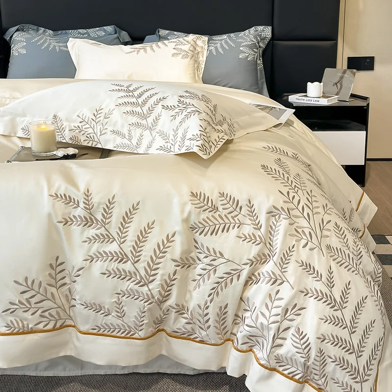 100% Egyptian Cotton Luxury Bedding Set Leaves Embroidery Duvet Cover Set Elastic Band Bed Sheet Set Pillowcases Soft Bed Sets
100% Egyptian Cotton Luxury Bedding Set Leaves Embroidery Duvet Cover Set Elastic Band Bed Sheet Set Pillowcases Soft Bed Sets