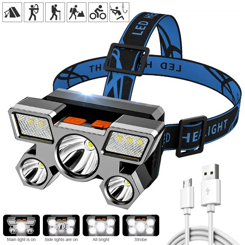Фонарь налобный светодиодный со встроенным аккумулятором 18650 и 5 Светодиодами 
Фонарь налобный светодиодный со встроенным аккумулятором 18650 и 5 Светодиодами