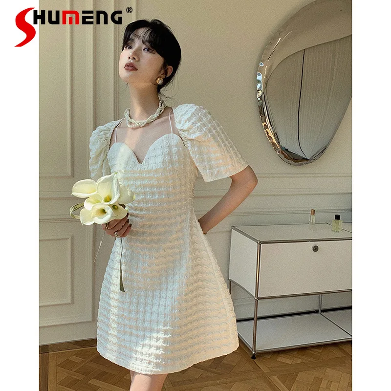Korean Style 2022 Summer New Female Fashion Pure Style Off-the-Shoulder Dress Women Elegant Puff Sleeves Above Knee Strap Dress
Korean Style 2022 Summer New Female Fashion Pure Style Off-the-Shoulder Dress Women Elegant Puff Sleeves Above Knee Strap Dress